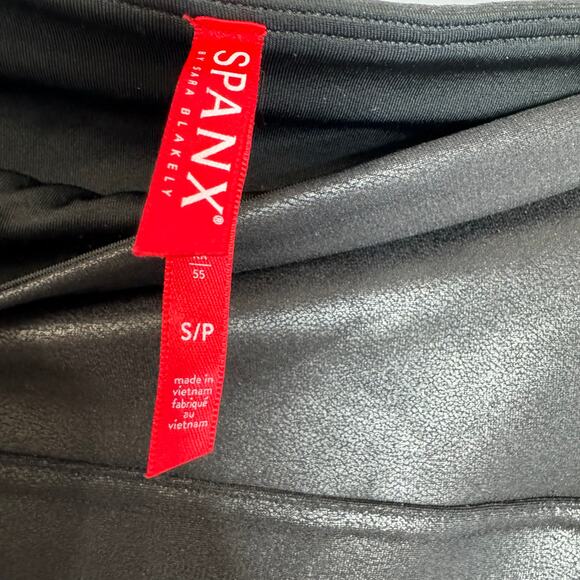 Spanx Quilted Faux Leather Moto Legging Black Stretch Slimming Women's Small - Picture 10 of 11